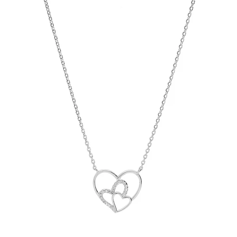Collier trois cœurs entrelacés sertis d’oxydes – Argent 925 rhodié | Azuline