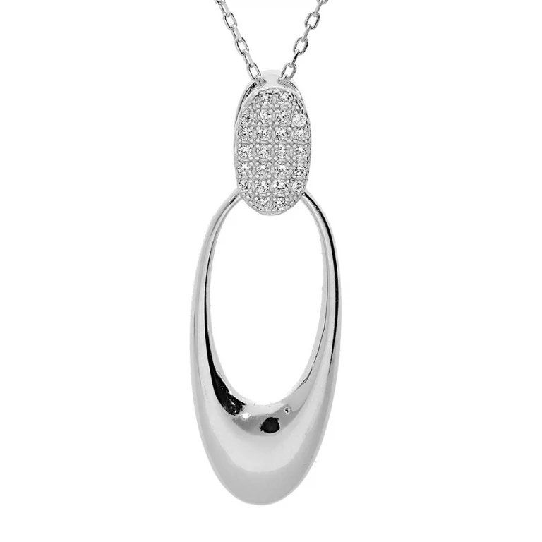 Collier ovale poli et détail pavé d’oxydes – Argent 925 rhodié | Azuline