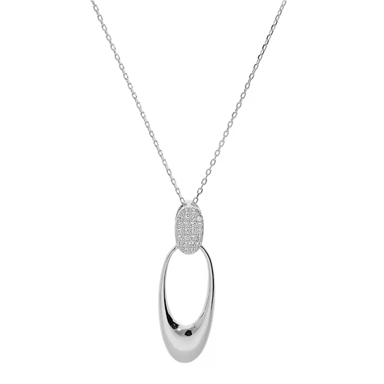 Collier ovale poli et détail pavé d’oxydes – Argent 925 rhodié | Azuline