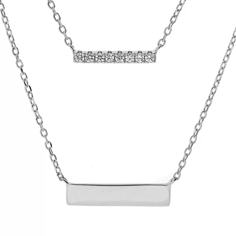 Collier rectangulaire serti d’oxydes blancs – Argent 925 rhodié | Azuline