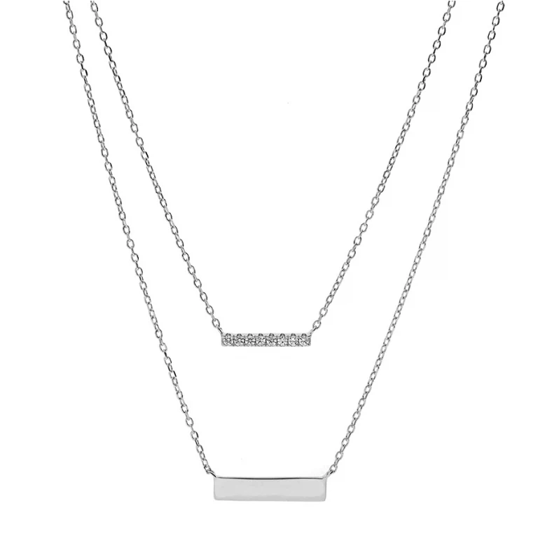 Collier rectangulaire serti d’oxydes blancs – Argent 925 rhodié | Azuline