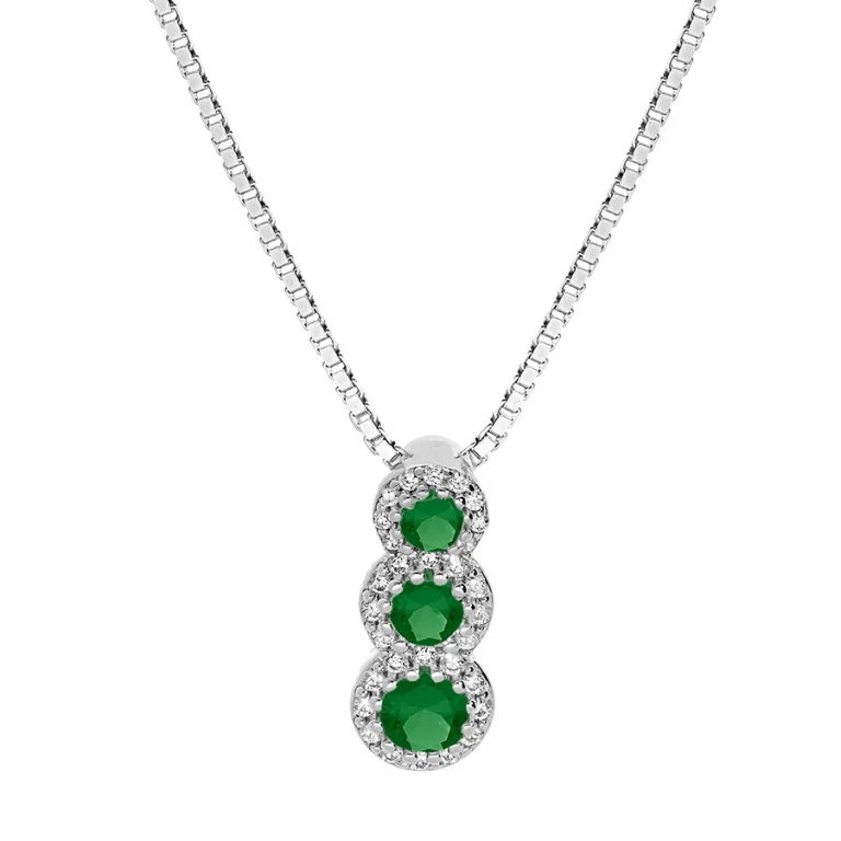 Collier chute à synthétique verte et oxydes blancs – Argent 925 rhodié | Azuline