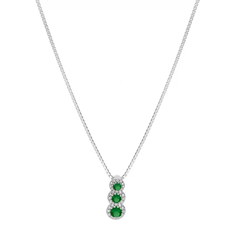 Collier chute à synthétique verte et oxydes blancs – Argent 925 rhodié | Azuline