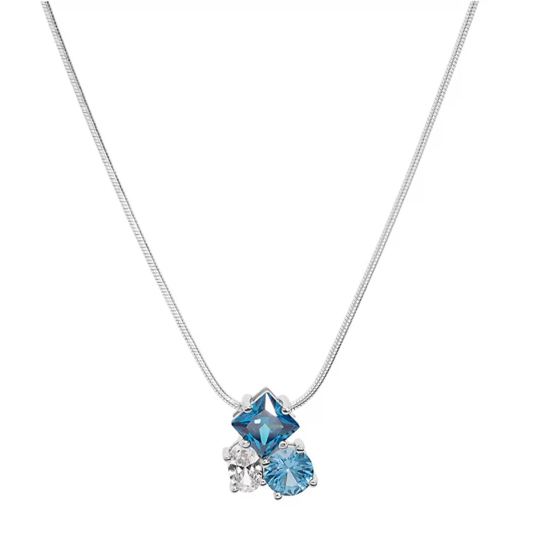 Collier 3 oxydes bleus et blanc – Argent 925 rhodié | Azuline