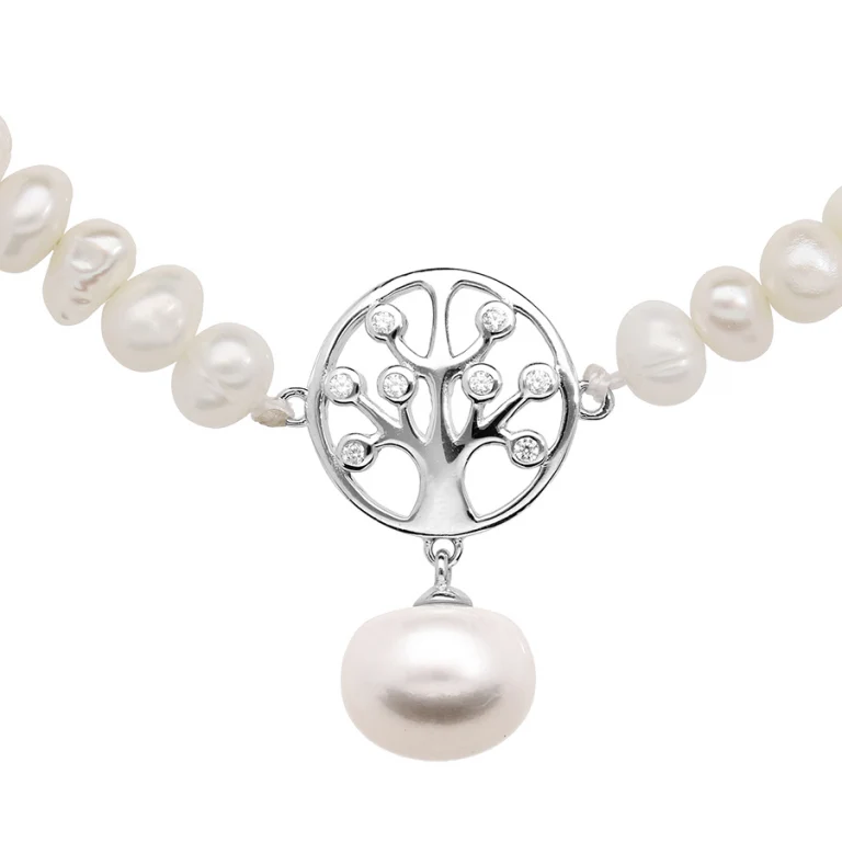 Collier arbre de vie serti d’oxydes et perles de culture – Argent 925 rhodié | Azuline