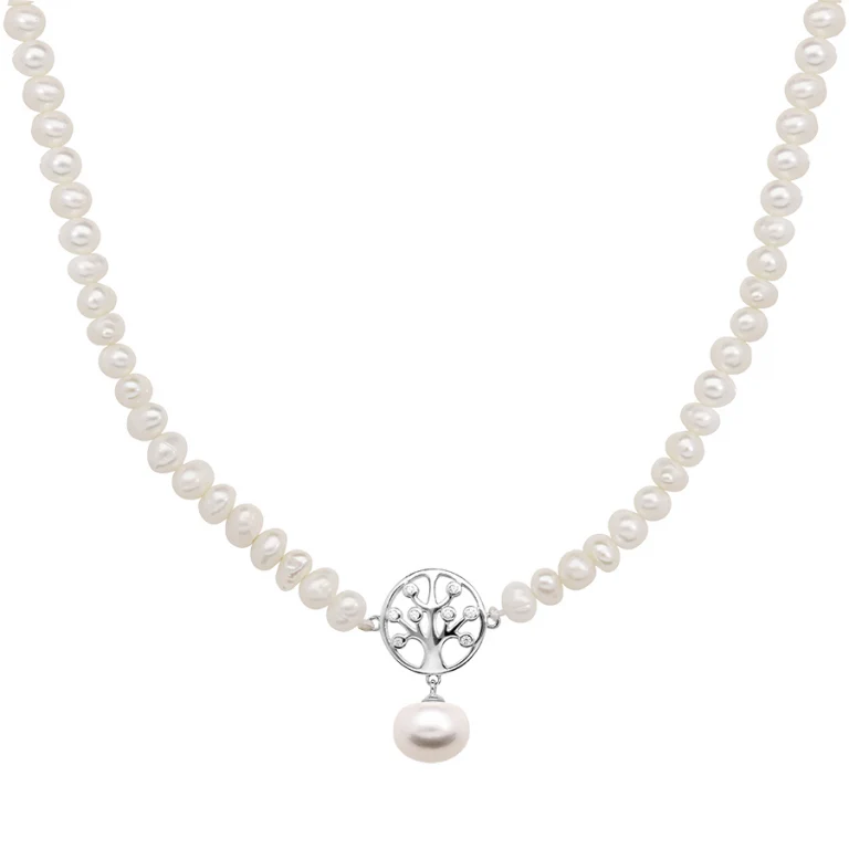 Collier arbre de vie serti d’oxydes et perles de culture – Argent 925 rhodié | Azuline