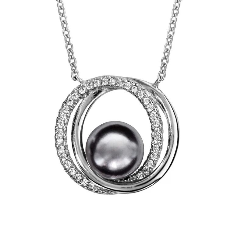 Collier cercle à perle synthétique grise – Argent 925 rhodié | Azuline