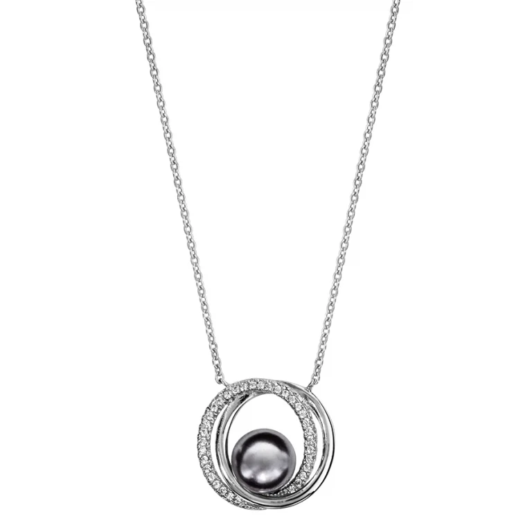 Collier cercle à perle synthétique grise – Argent 925 rhodié | Azuline