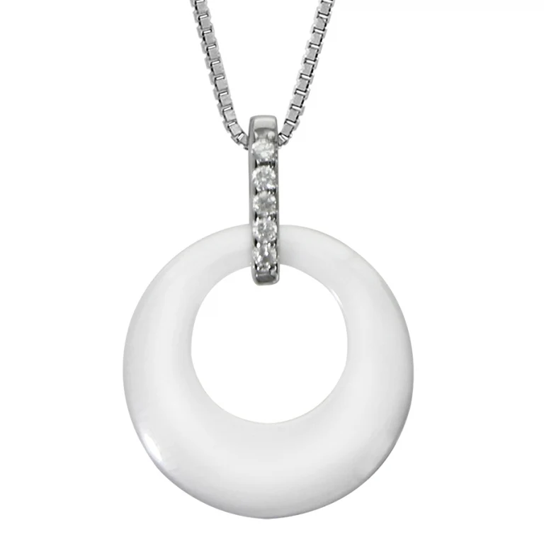 Collier cercle en céramique blanche et barrette d’oxydes – Argent 925 rhodié | Azuline