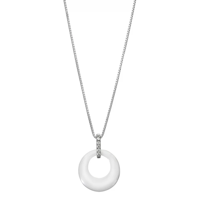 Collier cercle en céramique blanche et barrette d’oxydes – Argent 925 rhodié | Azuline