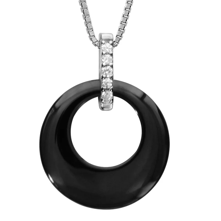 Collier cercle en céramique noire et barrette d’oxydes – Argent 925 rhodié | Azuline