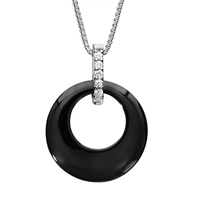 Collier cercle en céramique noire et barrette d’oxydes – Argent 925 rhodié | Azuline