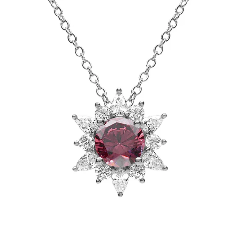Collier fleur à oxyde rose et oxydes blancs – Argent 925 rhodié | Azuline