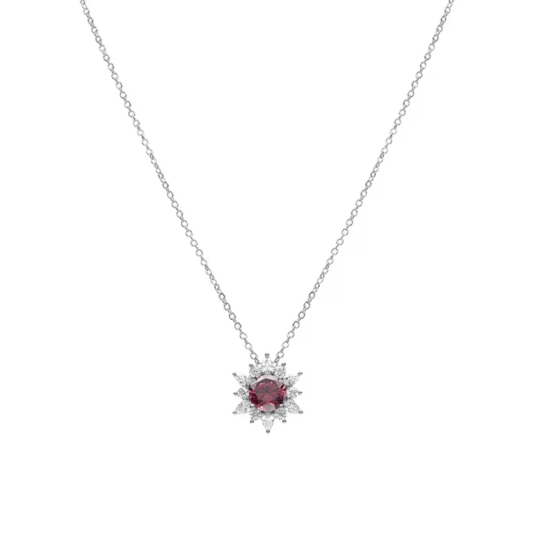 Collier fleur à oxyde rose et oxydes blancs – Argent 925 rhodié | Azuline