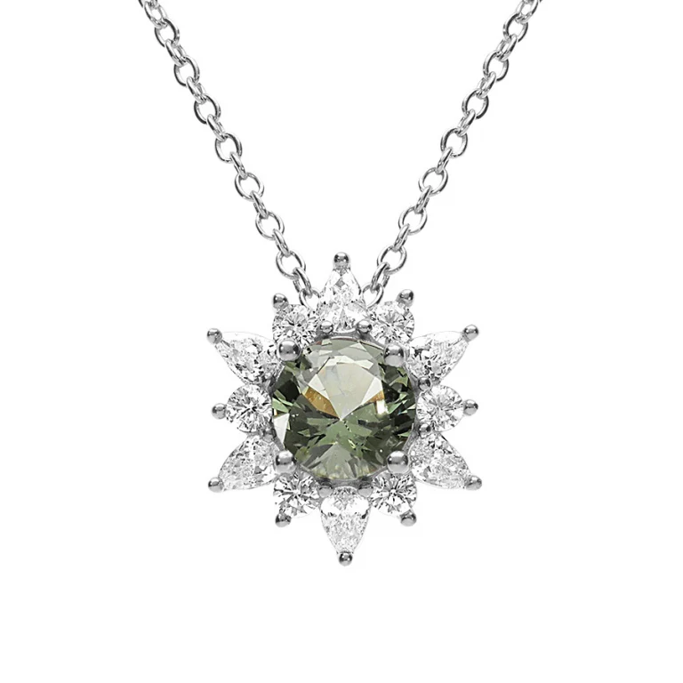 Collier fleur à oxyde vert et oxydes blancs – Argent 925 rhodié | Azuline