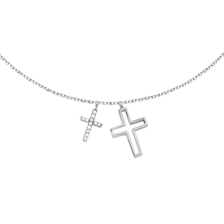 Collier double croix – Argent 925 rhodié | Azuline