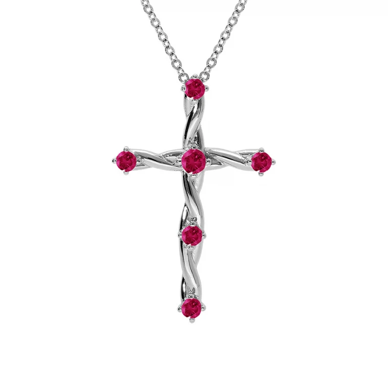 Collier croix serti d’oxydes fushia – Argent 925 rhodié | Azuline