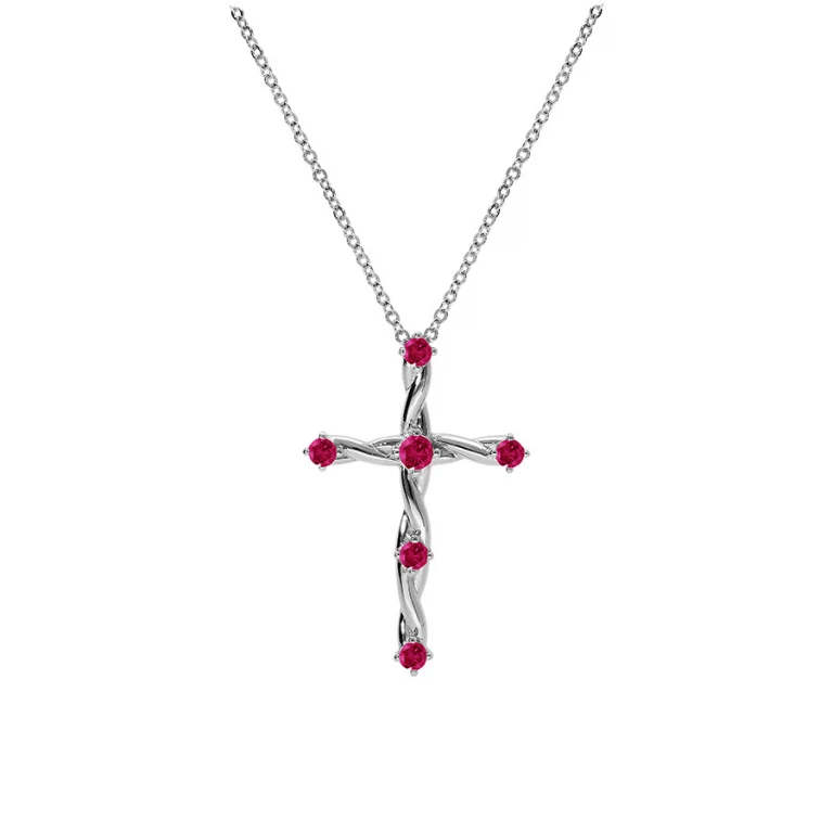 Collier croix serti d’oxydes fushia – Argent 925 rhodié | Azuline