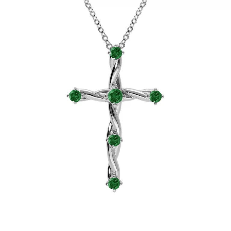Collier croix serti d’oxydes verts torsadé – Argent 925 rhodié | Azuline