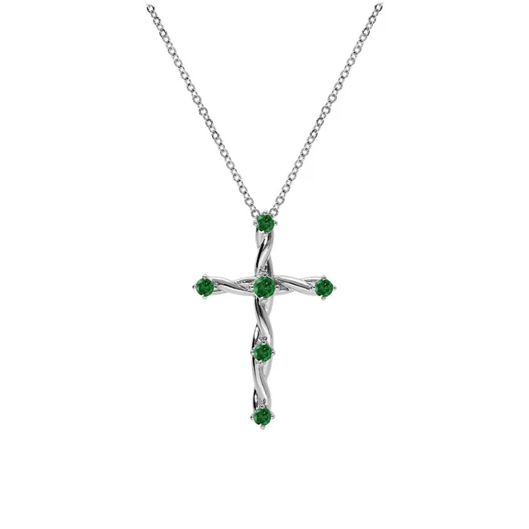 Collier croix serti d’oxydes verts torsadé – Argent 925 rhodié | Azuline