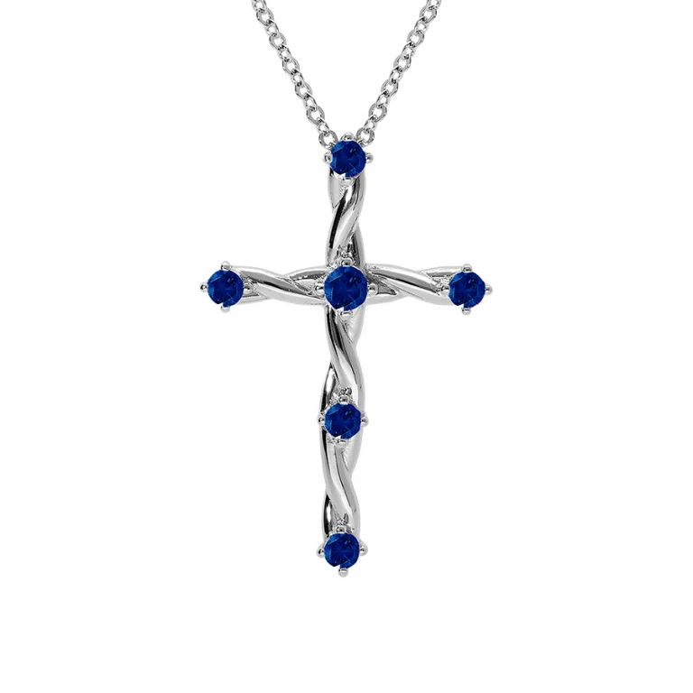Collier croix serti d’oxydes bleus torsadé – Argent 925 rhodié | Azuline