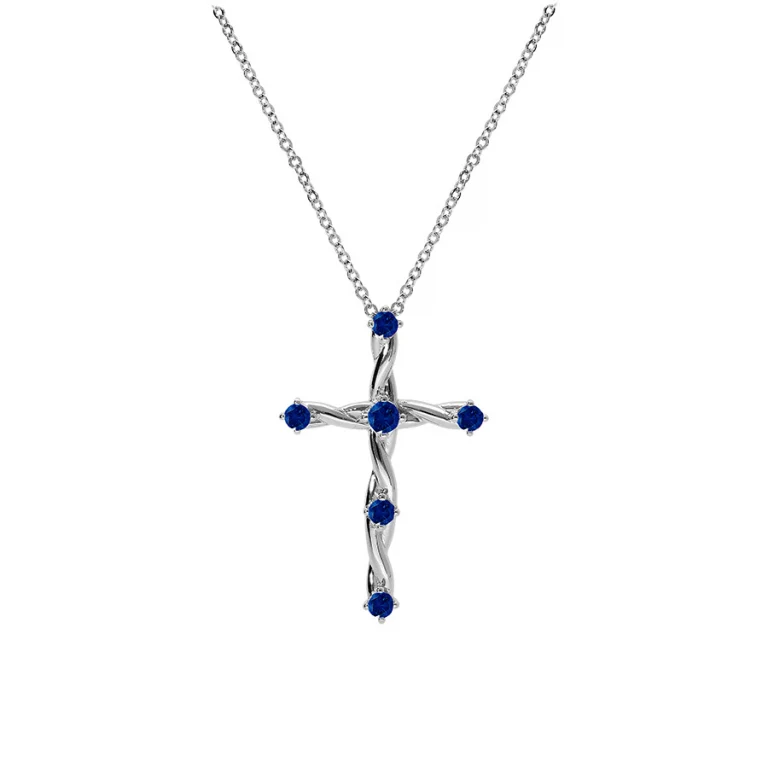 Collier croix serti d’oxydes bleus torsadé – Argent 925 rhodié | Azuline