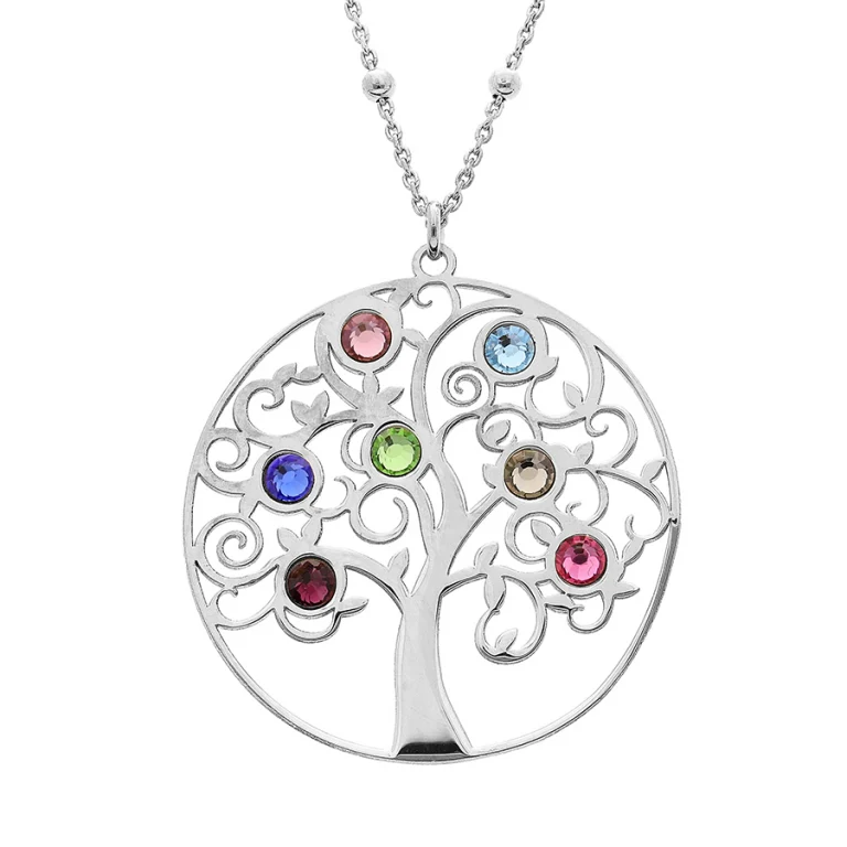 Collier arbre de vie serti d’oxydes multicolores – Argent 925 rhodié | Azuline
