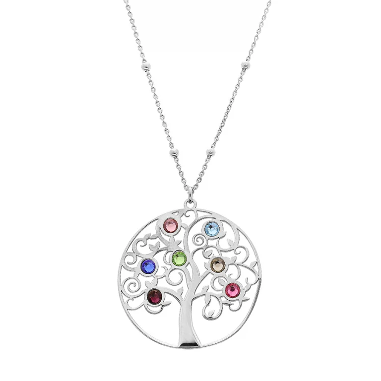 Collier arbre de vie serti d’oxydes multicolores – Argent 925 rhodié | Azuline