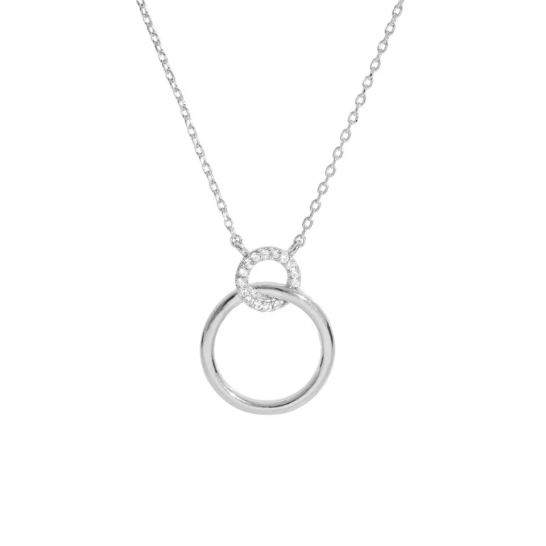 Collier deux cercles entrelacés dont un serti d’oxydes – Argent 925 rhodié | Azuline