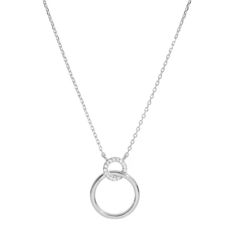 Collier deux cercles entrelacés dont un serti d’oxydes – Argent 925 rhodié | Azuline