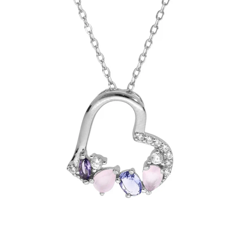 Collier cœur serti d’oxydes blancs et pastels – Argent 925 rhodié | Azuline