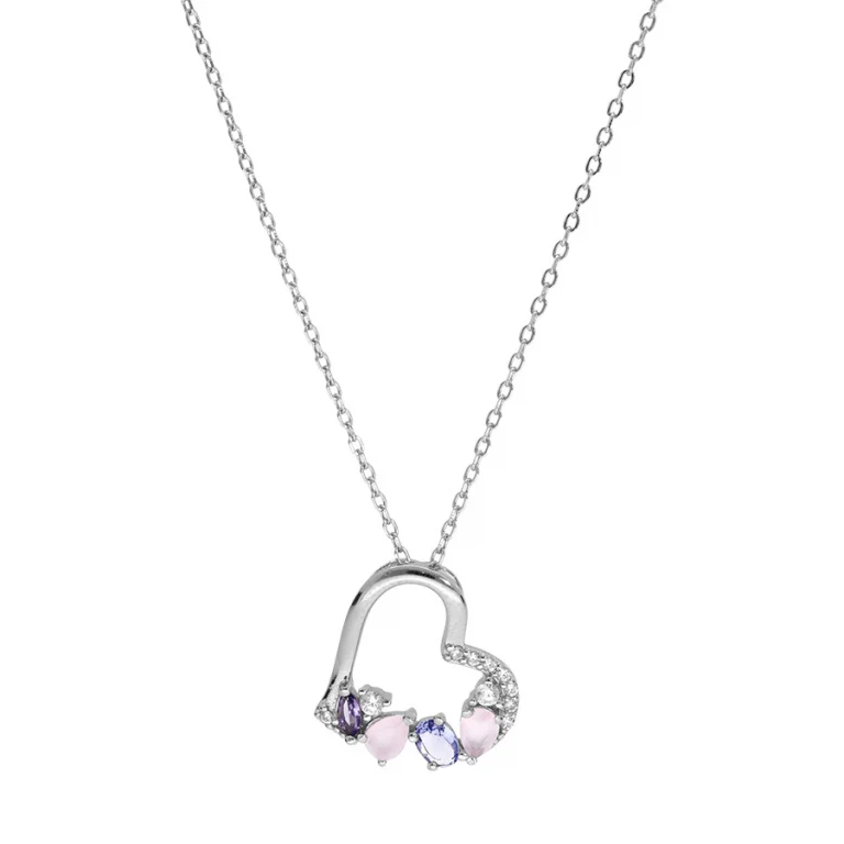 Collier cœur serti d’oxydes blancs et pastels – Argent 925 rhodié | Azuline