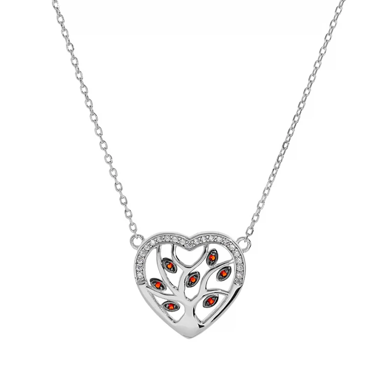 Collier cœur à pierres synthétiques rouges, oxydes blancs – Argent 925 rhodié | Azuline