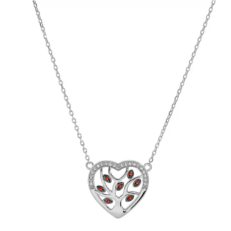 Collier cœur à pierres synthétiques rouges, oxydes blancs – Argent 925 rhodié | Azuline