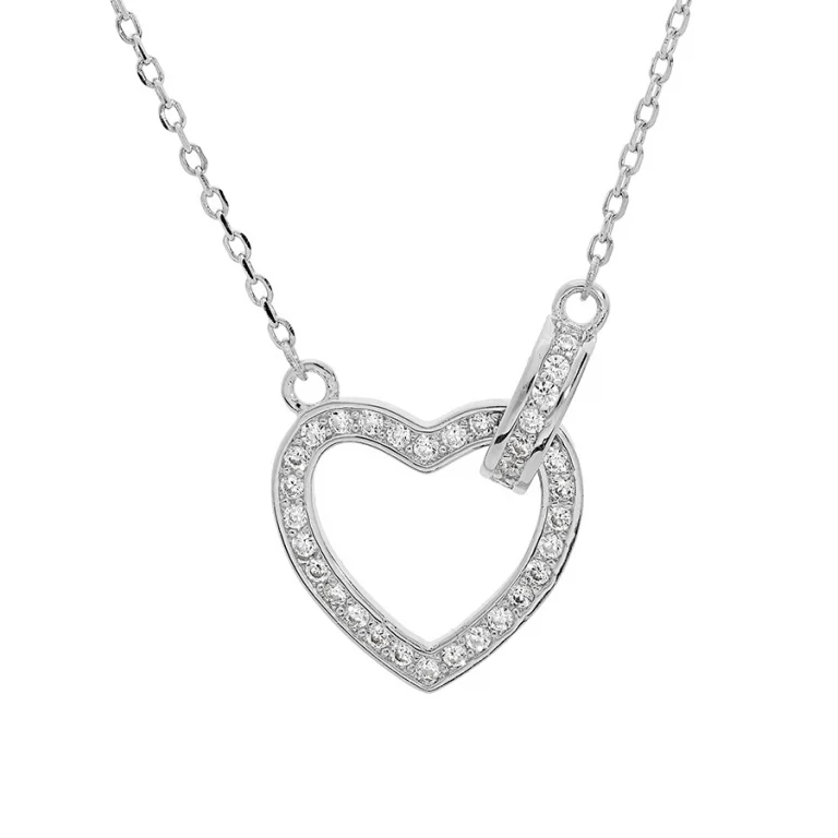 Collier cœur contour serti à nœud – Argent 925 rhodié | Azuline