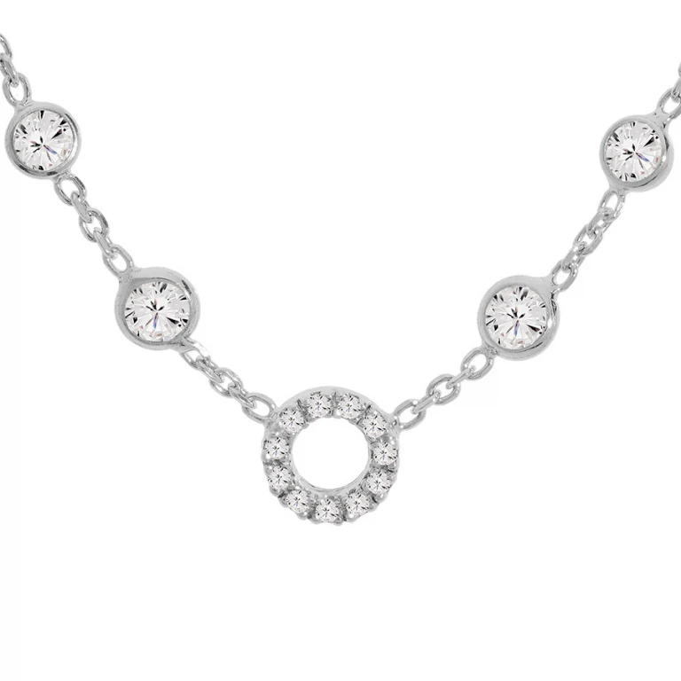 Collier cercle serti et oxydes sertis clos sur la chaîne – Argent 925 rhodié | Azuline