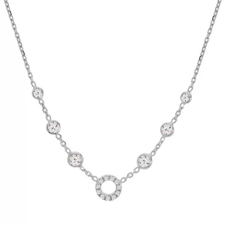 Collier cercle serti et oxydes sertis clos sur la chaîne – Argent 925 rhodié | Azuline