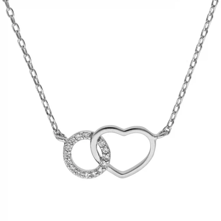 Collier cercle serti d’oxydes et cœur bombé entrelacés – Argent 925 rhodié | Azuline