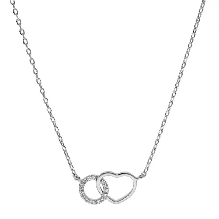 Collier cercle serti d’oxydes et cœur bombé entrelacés – Argent 925 rhodié | Azuline