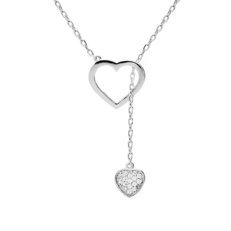Collier cœur serti d’oxydes blancs à pampilles – Argent 925 rhodié | Azuline