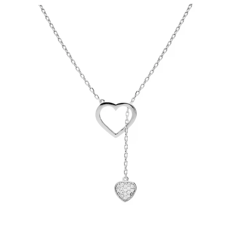 Collier cœur serti d’oxydes blancs à pampilles – Argent 925 rhodié | Azuline