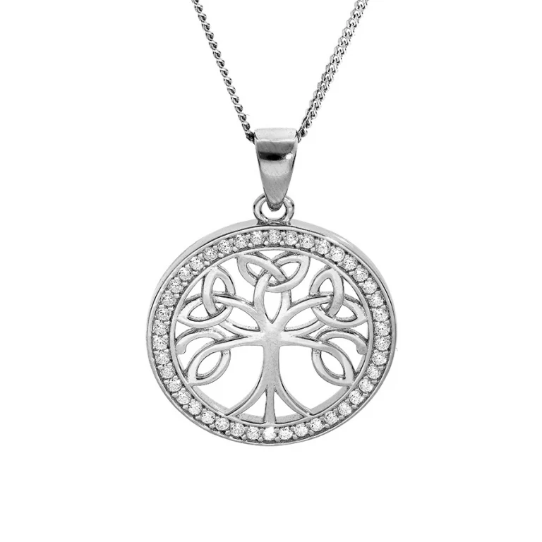 Collier arbre de vie celtique 20 mm à contour serti – Argent 925 rhodié | Azuline
