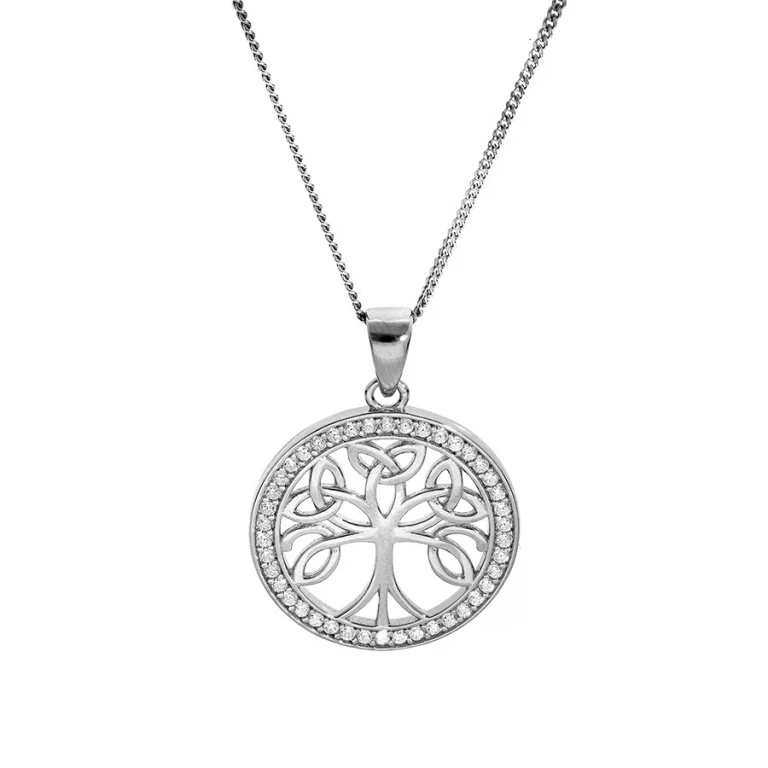 Collier arbre de vie celtique 20 mm à contour serti – Argent 925 rhodié | Azuline