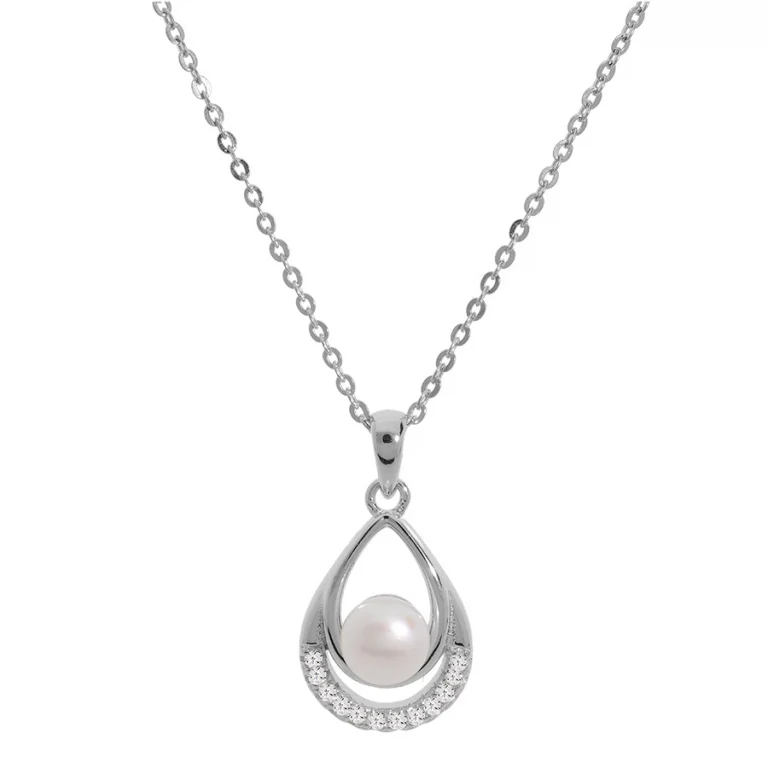 Collier goutte à perle de culture d’eau douce blanche, oxydes blancs – Argent 925 rhodié | Azuline