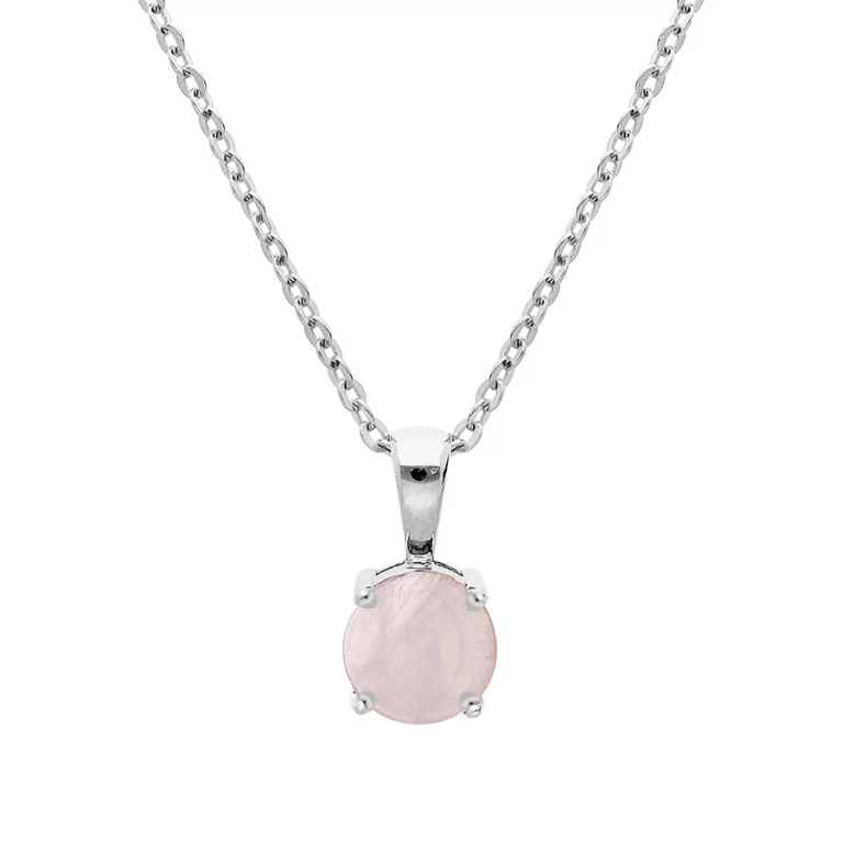Collier quartz rose taille ronde – Argent 925 rhodié | Azuline