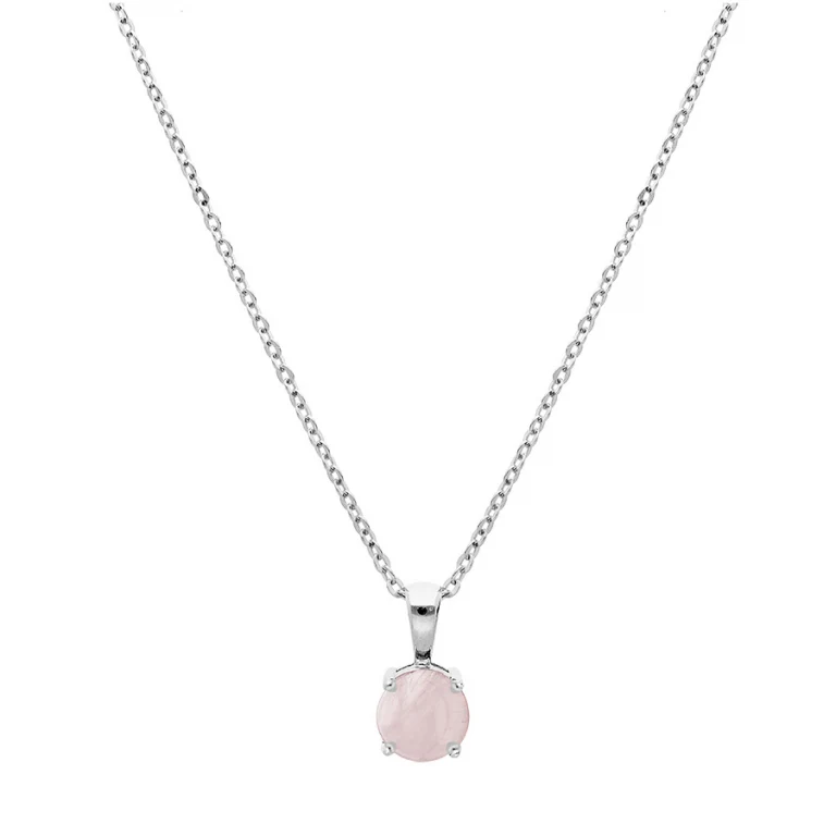 Collier quartz rose taille ronde – Argent 925 rhodié | Azuline
