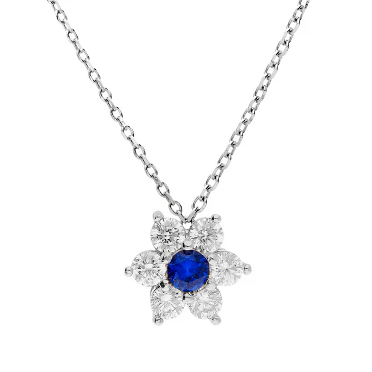 Collier fleur serti d’oxydes blancs et bleu foncé – Argent 925 rhodié | Azuline