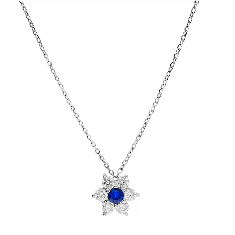 Collier fleur serti d’oxydes blancs et bleu foncé – Argent 925 rhodié | Azuline