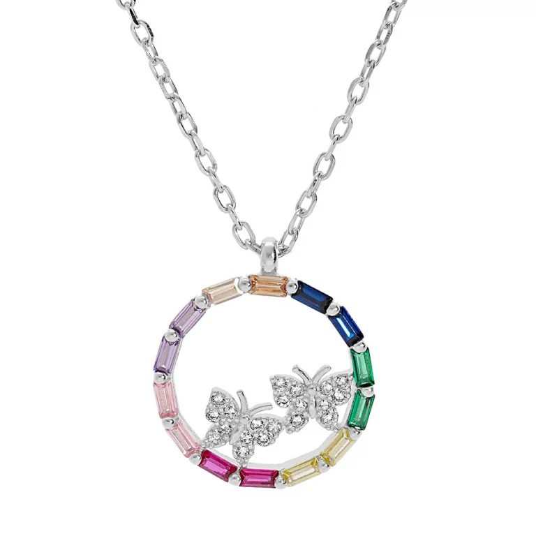 Collier cercle à pierres synthétiques multicolores, oxydes blancs – Argent 925 rhodié | Azuline