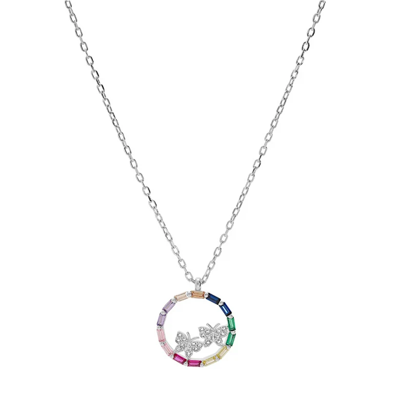 Collier cercle à pierres synthétiques multicolores, oxydes blancs – Argent 925 rhodié | Azuline